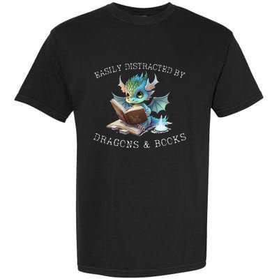 Easily Distracted By Dragons And Books Introvert Funny Garment-Dyed Heavyweight T-Shirt