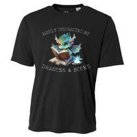 Easily Distracted By Dragons And Books Introvert Funny Cooling Performance Crew T-Shirt