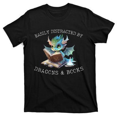 Easily Distracted By Dragons And Books Introvert Funny T-Shirt