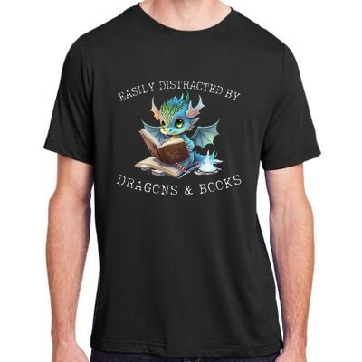 Easily Distracted By Dragons And Books Introvert Funny Adult ChromaSoft Performance T-Shirt