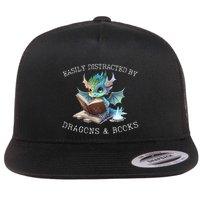 Easily Distracted By Dragons And Books Introvert Funny Flat Bill Trucker Hat