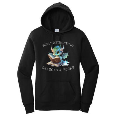 Easily Distracted By Dragons And Books Introvert Funny Women's Pullover Hoodie