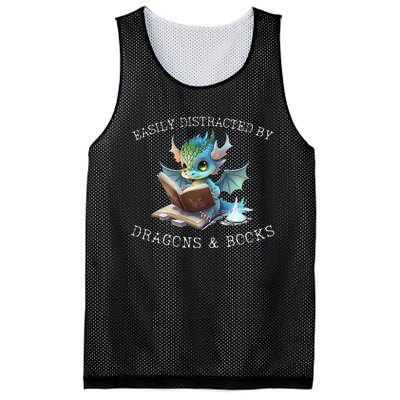 Easily Distracted By Dragons And Books Introvert Funny Mesh Reversible Basketball Jersey Tank