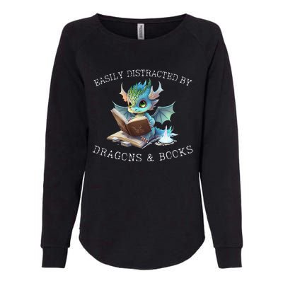 Easily Distracted By Dragons And Books Introvert Funny Womens California Wash Sweatshirt