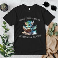 Easily Distracted By Dragons And Books Introvert Funny Premium T-Shirt