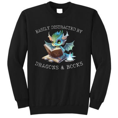 Easily Distracted By Dragons And Books Introvert Funny Tall Sweatshirt