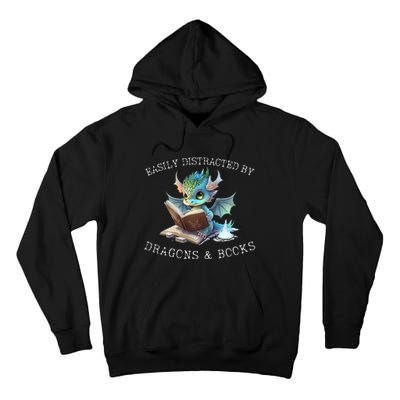 Easily Distracted By Dragons And Books Introvert Funny Tall Hoodie