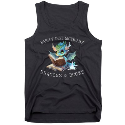 Easily Distracted By Dragons And Books Introvert Funny Tank Top