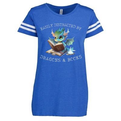 Easily Distracted By Dragons And Books Introvert Funny Enza Ladies Jersey Football T-Shirt