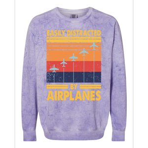 Easily Distracted By Airplanes Funny Pilot Airplane Lover Cute Gift Colorblast Crewneck Sweatshirt