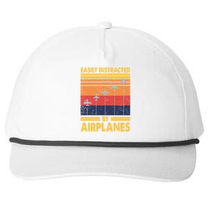 Easily Distracted By Airplanes Funny Pilot Airplane Lover Cute Gift Snapback Five-Panel Rope Hat