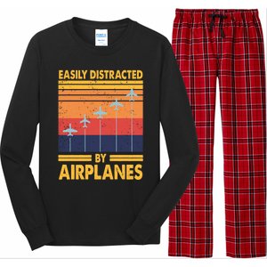 Easily Distracted By Airplanes Funny Pilot Airplane Lover Cute Gift Long Sleeve Pajama Set