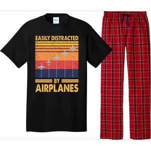 Easily Distracted By Airplanes Funny Pilot Airplane Lover Cute Gift Pajama Set