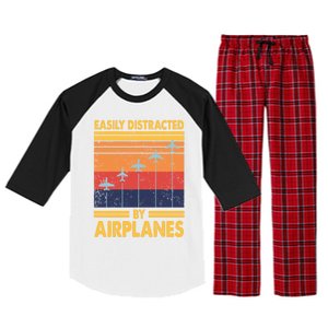 Easily Distracted By Airplanes Funny Pilot Airplane Lover Cute Gift Raglan Sleeve Pajama Set