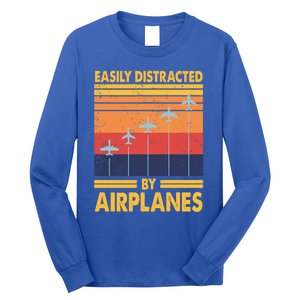 Easily Distracted By Airplanes Funny Pilot Airplane Lover Cute Gift Long Sleeve Shirt