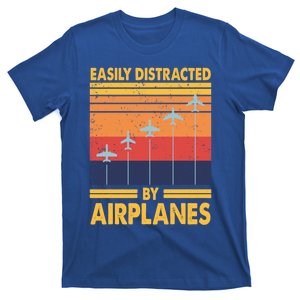 Easily Distracted By Airplanes Funny Pilot Airplane Lover Cute Gift T-Shirt