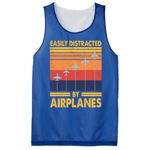 Easily Distracted By Airplanes Funny Pilot Airplane Lover Cute Gift Mesh Reversible Basketball Jersey Tank