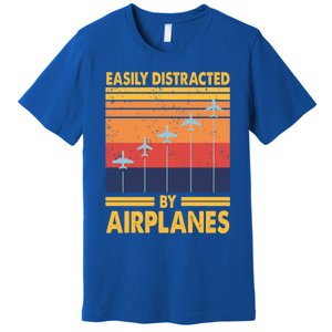 Easily Distracted By Airplanes Funny Pilot Airplane Lover Cute Gift Premium T-Shirt