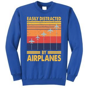 Easily Distracted By Airplanes Funny Pilot Airplane Lover Cute Gift Tall Sweatshirt