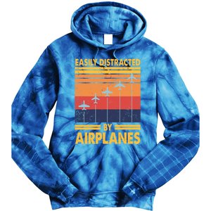 Easily Distracted By Airplanes Funny Pilot Airplane Lover Cute Gift Tie Dye Hoodie