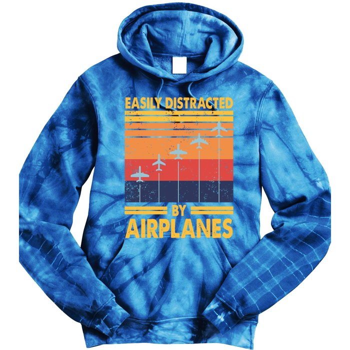 Easily Distracted By Airplanes Funny Pilot Airplane Lover Cute Gift Tie Dye Hoodie