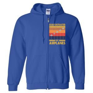 Easily Distracted By Airplanes Funny Pilot Airplane Lover Cute Gift Full Zip Hoodie