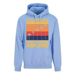 Easily Distracted By Airplanes Funny Pilot Airplane Lover Cute Gift Unisex Surf Hoodie