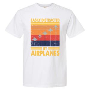 Easily Distracted By Airplanes Funny Pilot Airplane Lover Cute Gift Garment-Dyed Heavyweight T-Shirt