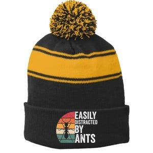 Easily Distracted By Ants Insect Ant Keeper Farm Stripe Pom Pom Beanie