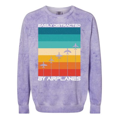 Easily Distracted By Planes Aircraft Pilot Planes Gift Colorblast Crewneck Sweatshirt