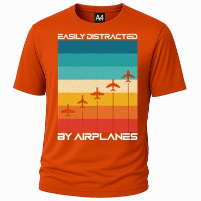 Easily Distracted By Planes Aircraft Pilot Planes Gift Cooling Performance Crew T-Shirt