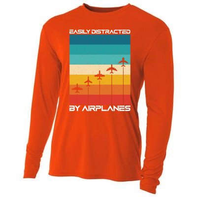 Easily Distracted By Planes Aircraft Pilot Planes Gift Cooling Performance Long Sleeve Crew