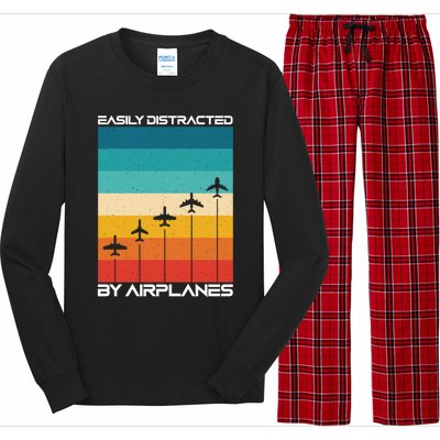 Easily Distracted By Planes Aircraft Pilot Planes Gift Long Sleeve Pajama Set