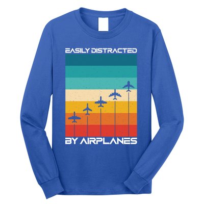 Easily Distracted By Planes Aircraft Pilot Planes Gift Long Sleeve Shirt