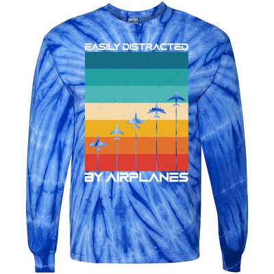 Easily Distracted By Planes Aircraft Pilot Planes Gift Tie-Dye Long Sleeve Shirt