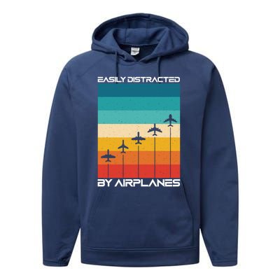 Easily Distracted By Planes Aircraft Pilot Planes Gift Performance Fleece Hoodie