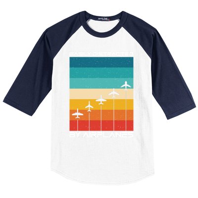 Easily Distracted By Planes Aircraft Pilot Planes Gift Baseball Sleeve Shirt