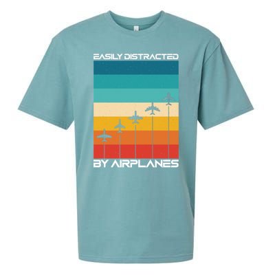 Easily Distracted By Planes Aircraft Pilot Planes Gift Sueded Cloud Jersey T-Shirt