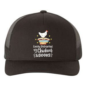 Easily Distracted By Chickens And Books Chicken Book Lover Yupoong Adult 5-Panel Trucker Hat