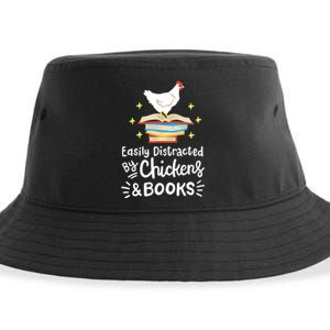 Easily Distracted By Chickens And Books Chicken Book Lover Sustainable Bucket Hat