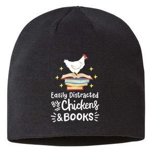 Easily Distracted By Chickens And Books Chicken Book Lover Sustainable Beanie