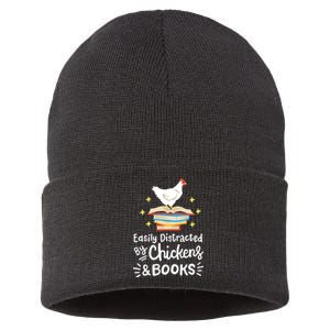 Easily Distracted By Chickens And Books Chicken Book Lover Sustainable Knit Beanie