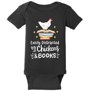 Easily Distracted By Chickens And Books Chicken Book Lover Baby Bodysuit