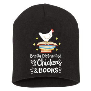 Easily Distracted By Chickens And Books Chicken Book Lover Short Acrylic Beanie