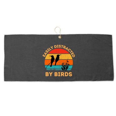 Easily Distracted By Birds Large Microfiber Waffle Golf Towel