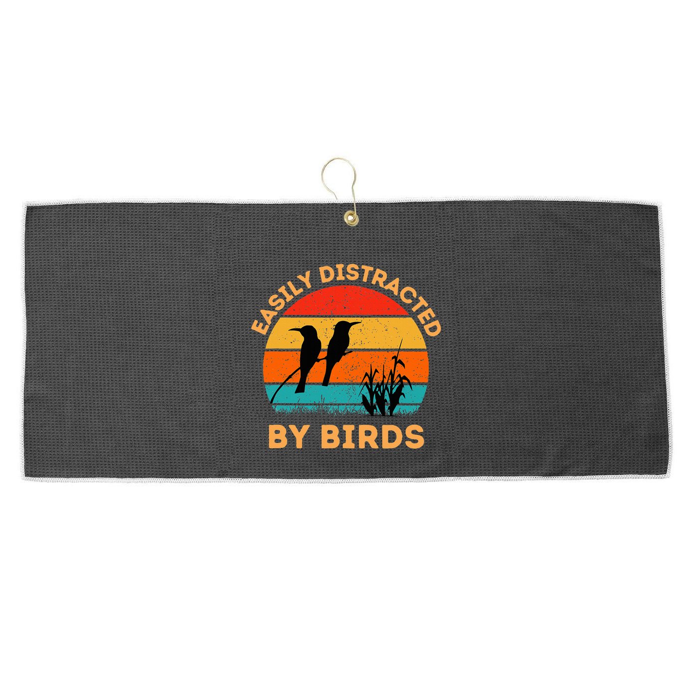 Easily Distracted By Birds Large Microfiber Waffle Golf Towel