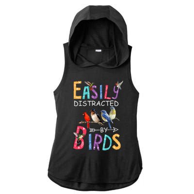 Easily Distracted By Birds Funny Bird Ladies PosiCharge Tri-Blend Wicking Draft Hoodie Tank