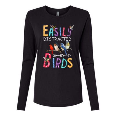 Easily Distracted By Birds Funny Bird Womens Cotton Relaxed Long Sleeve T-Shirt