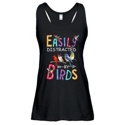 Easily Distracted By Birds Funny Bird Ladies Essential Flowy Tank