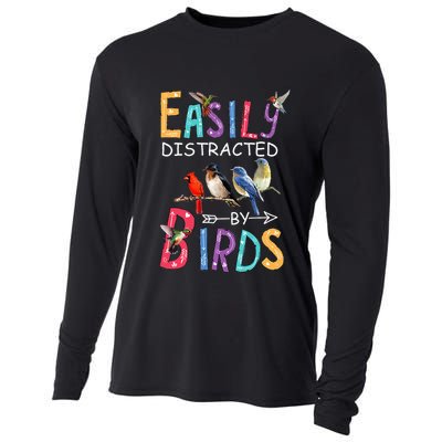 Easily Distracted By Birds Funny Bird Cooling Performance Long Sleeve Crew